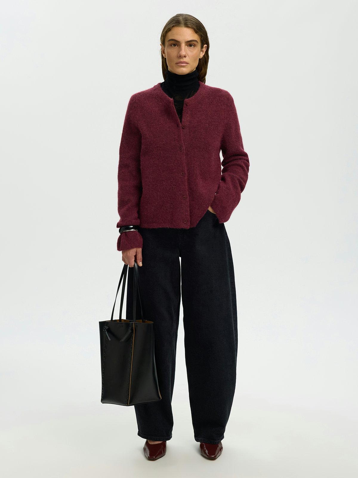 Selected Femme Lulu New Long Sleeve Knit Cardigan Tawny Port