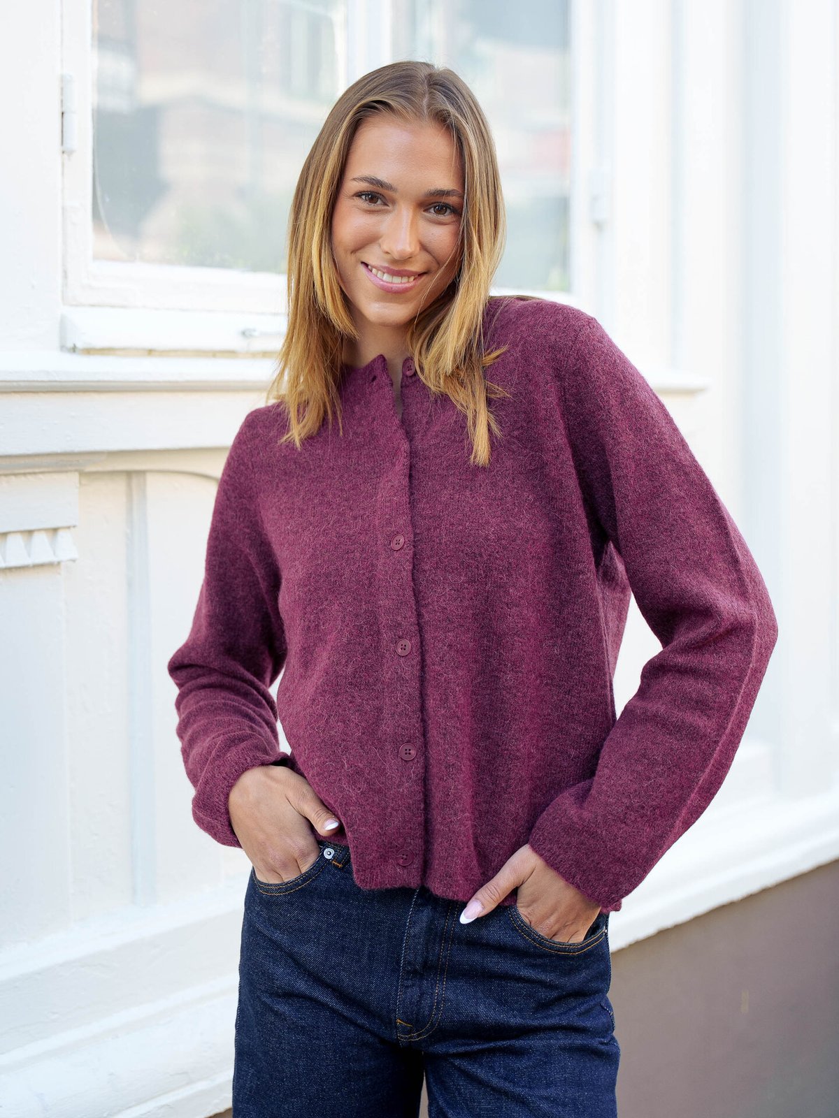 Selected Femme Lulu New Long Sleeve Knit Cardigan Tawny Port