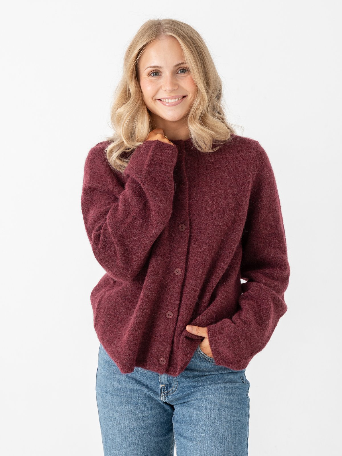 Selected Femme Lulu New Long Sleeve Knit Cardigan Tawny Port