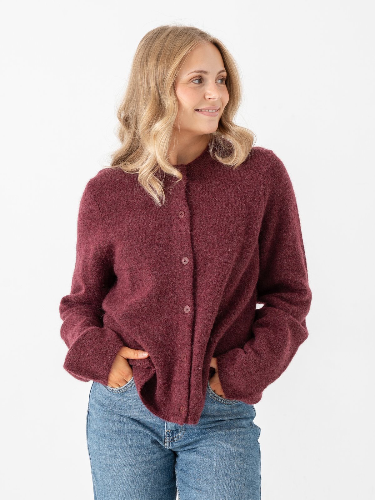Selected Femme Lulu New Long Sleeve Knit Cardigan Tawny Port