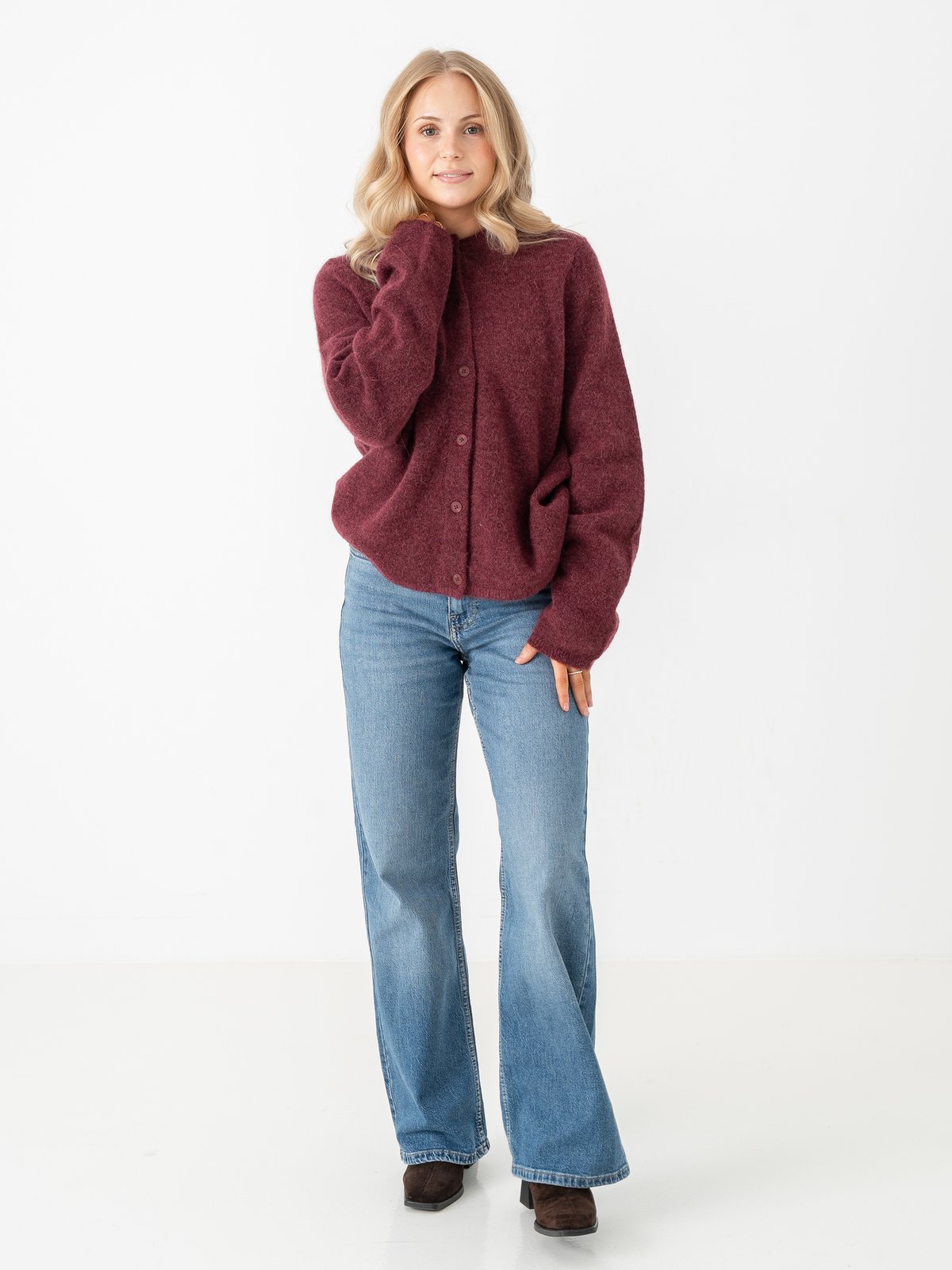 Selected Femme Lulu New Long Sleeve Knit Cardigan Tawny Port