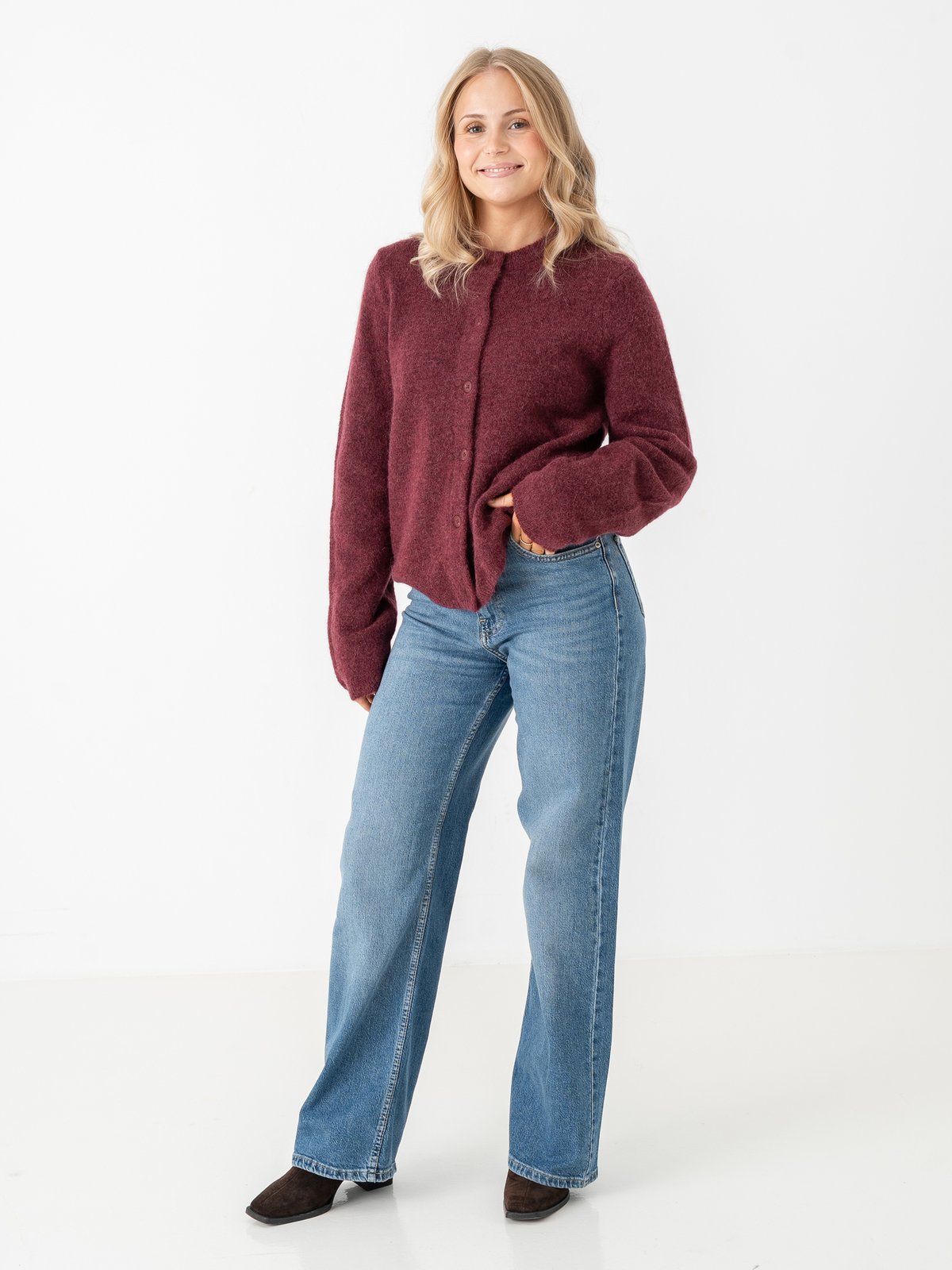Selected Femme Lulu New Long Sleeve Knit Cardigan Tawny Port