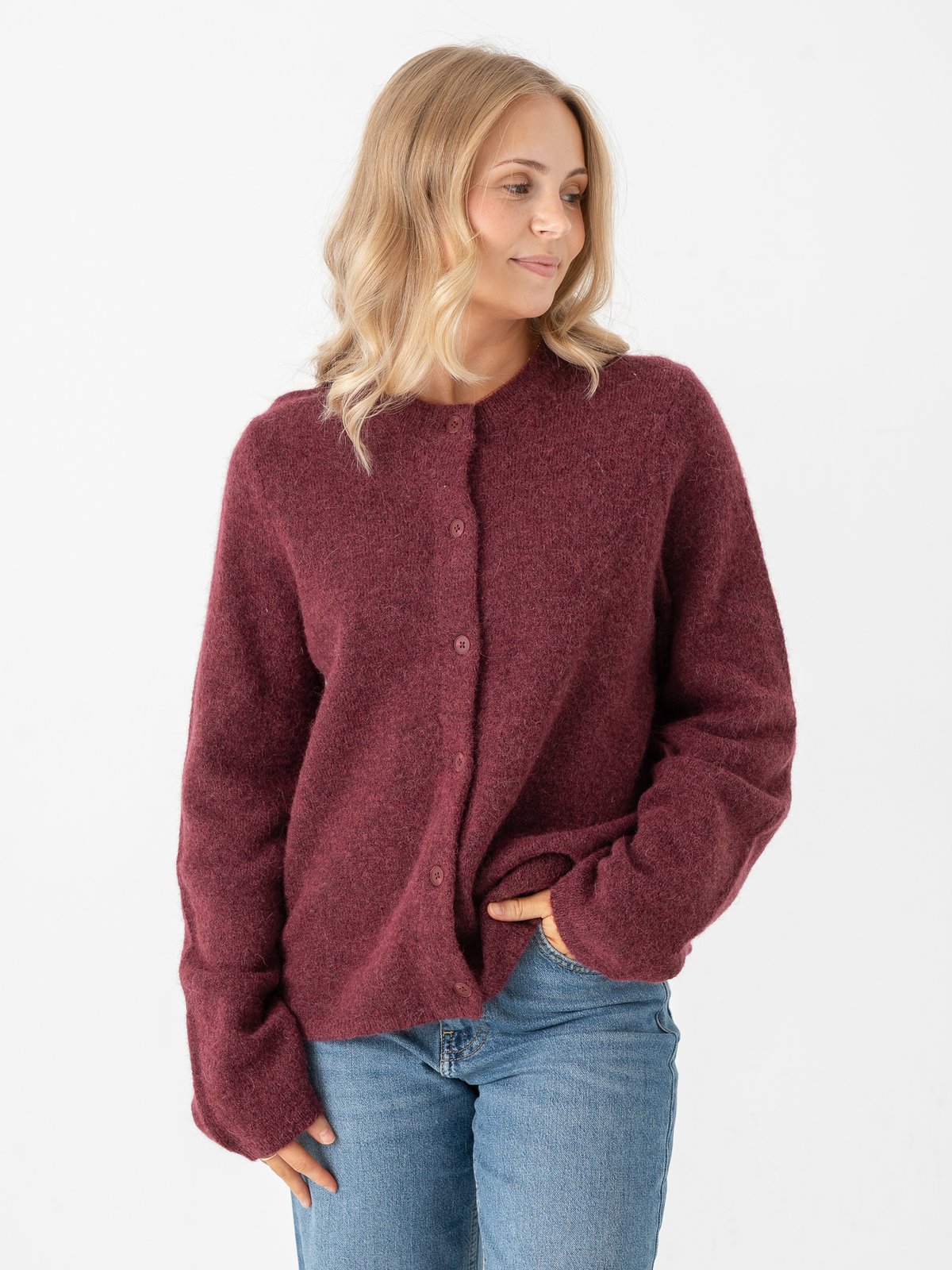 Selected Femme Lulu New Long Sleeve Knit Cardigan Tawny Port