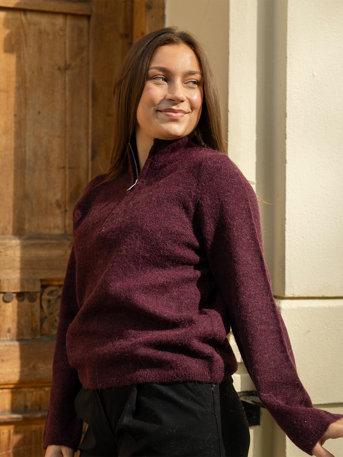 Selected Femme Lulu Long Sleeve Knit Half Zip Fig MELANGE