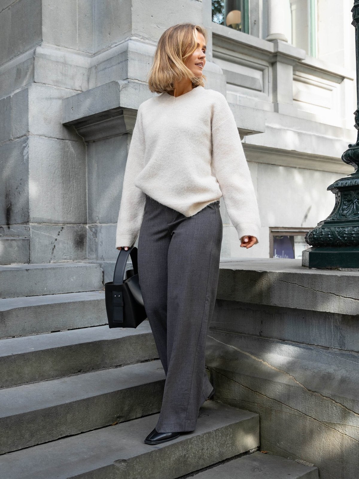 Selected Femme Sia Ras Long Sleeve Knit Long V-Neck Birch Melange