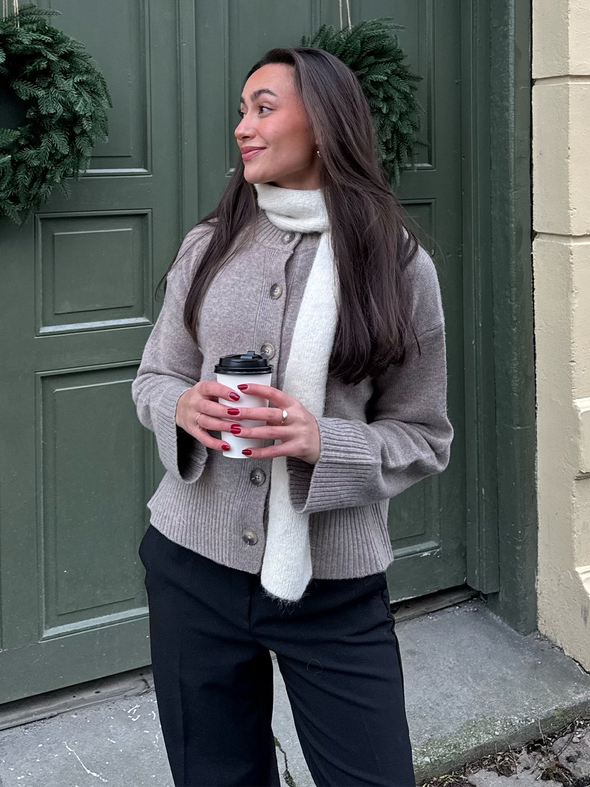 Selected Femme Cille Long Sleeve Knit O-Neck Cardigan Irish Cream MELANGE