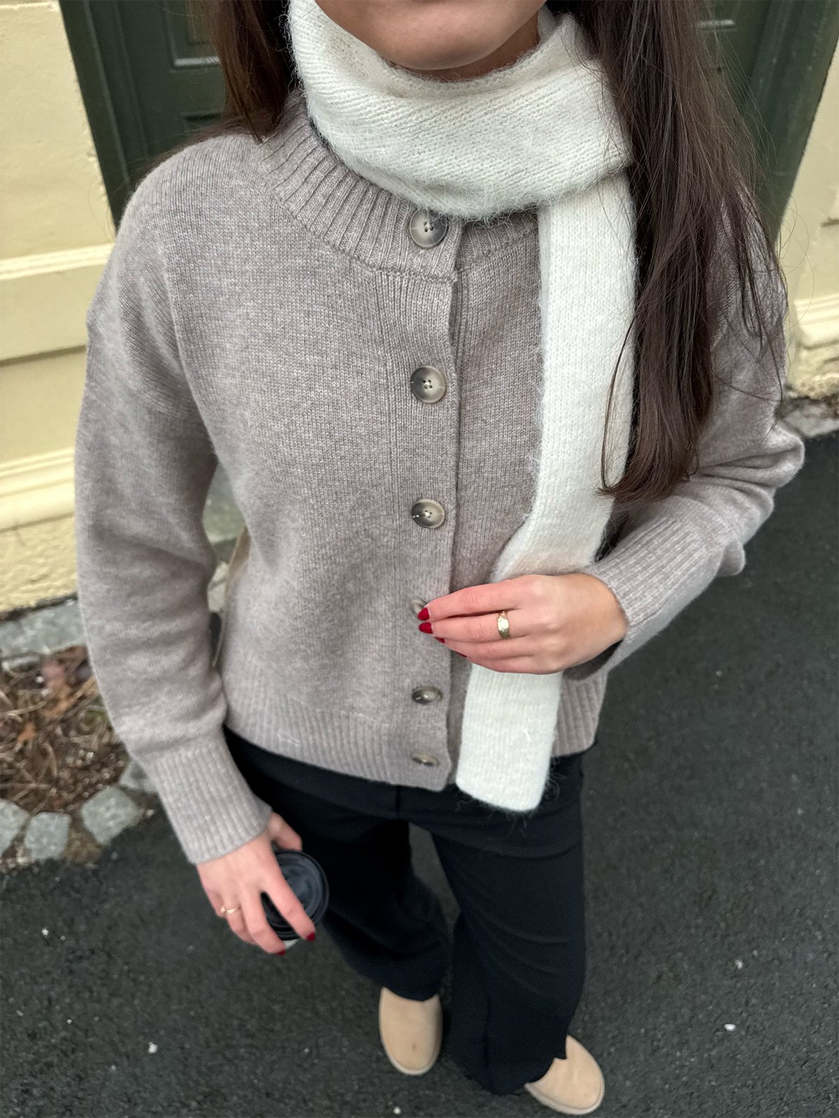 Selected Femme Cille Long Sleeve Knit O-Neck Cardigan Irish Cream MELANGE