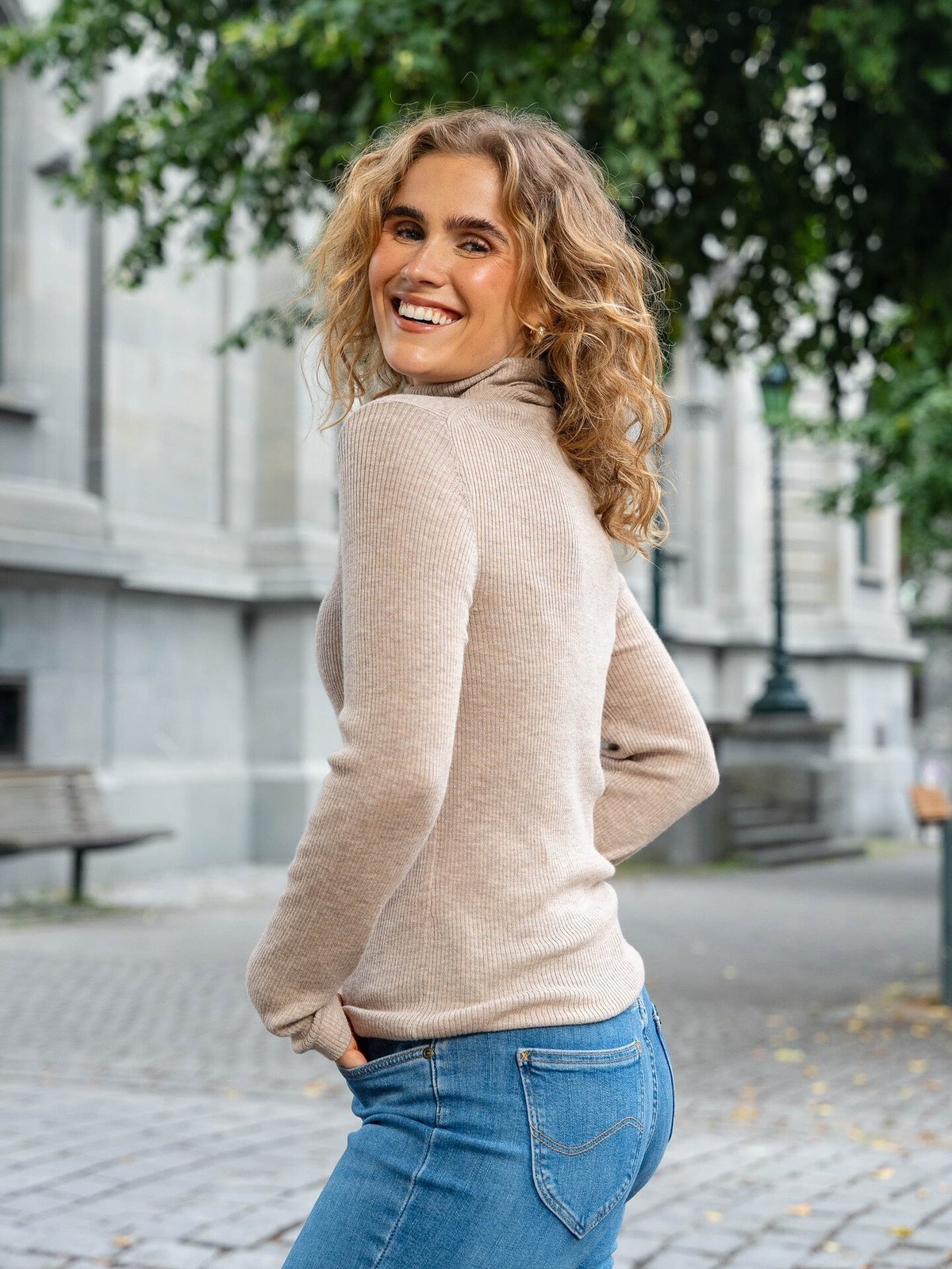 Selected Femme Ingrid Long Sleeve Knit Wool Blend Roll Neck Island Fossil MELANGE