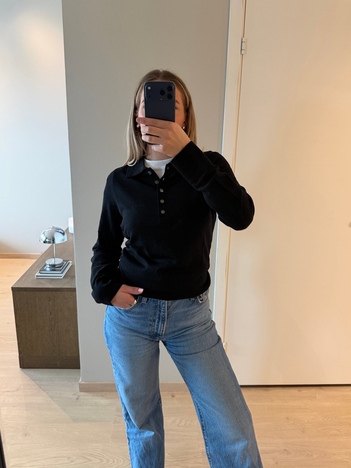 Selected Femme Thea Long Sleeve Knit Merino Collar Neck Black