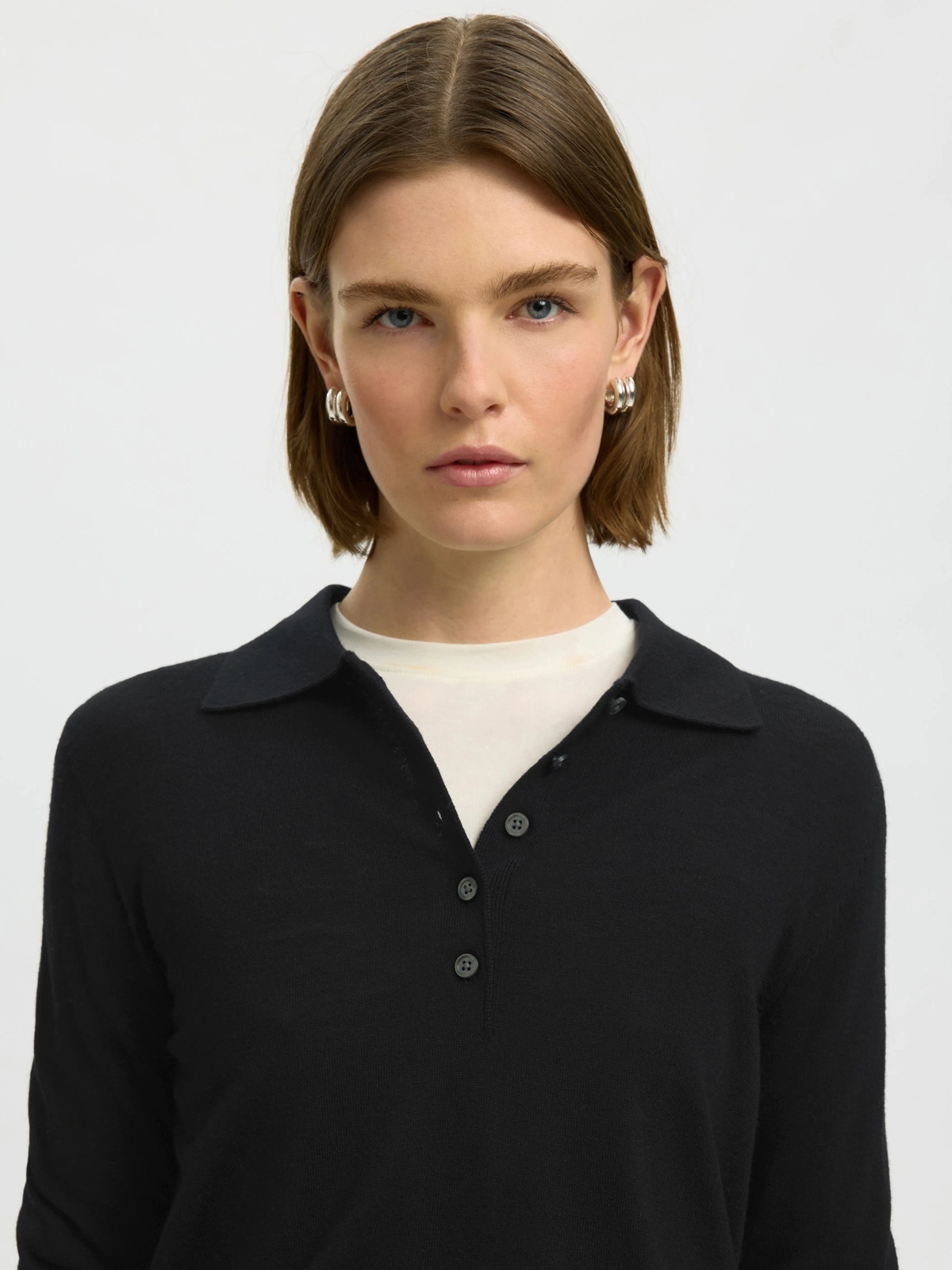 Selected Femme Thea Long Sleeve Knit Merino Collar Neck Black