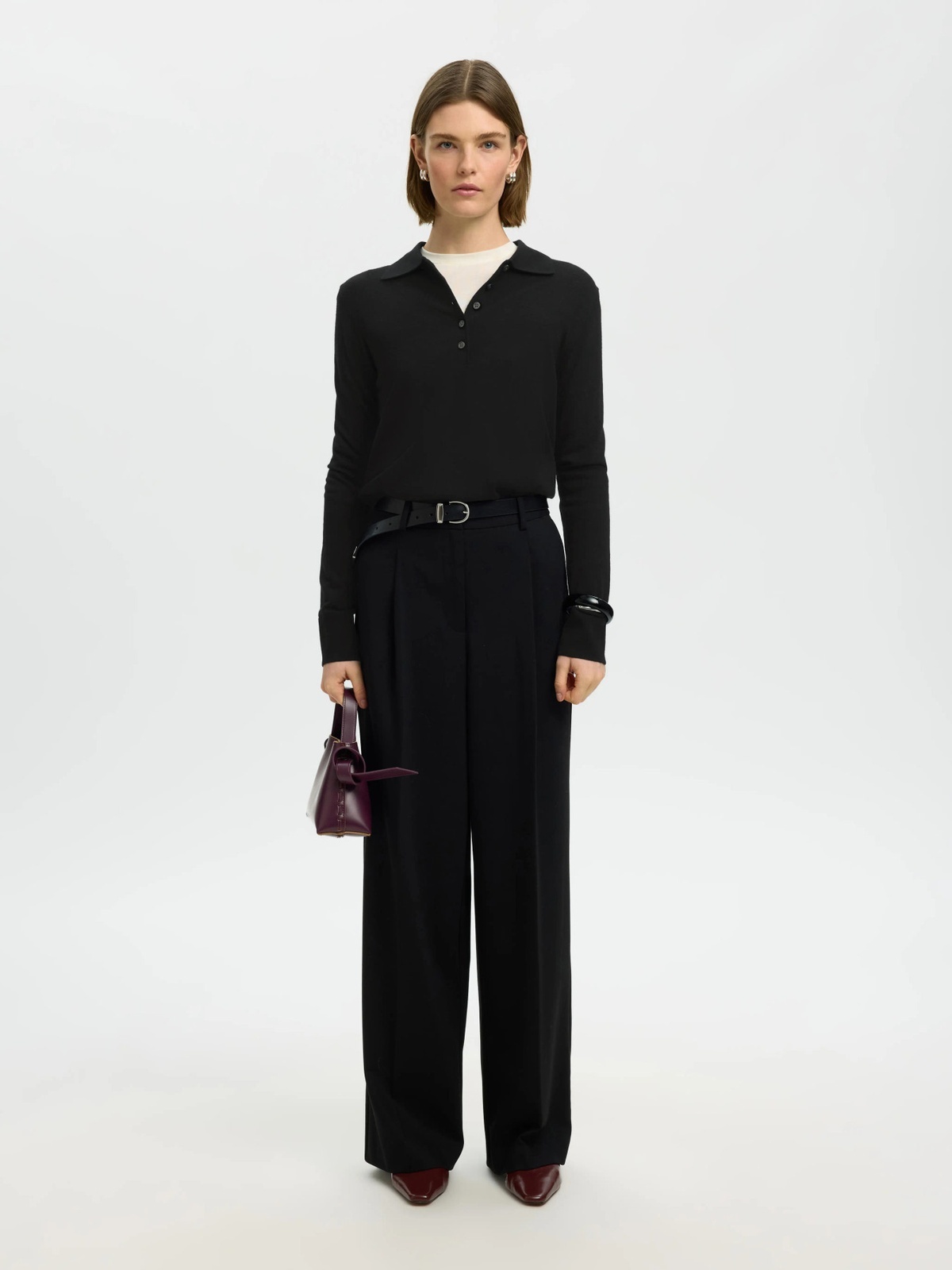 Selected Femme Thea Long Sleeve Knit Merino Collar Neck Black