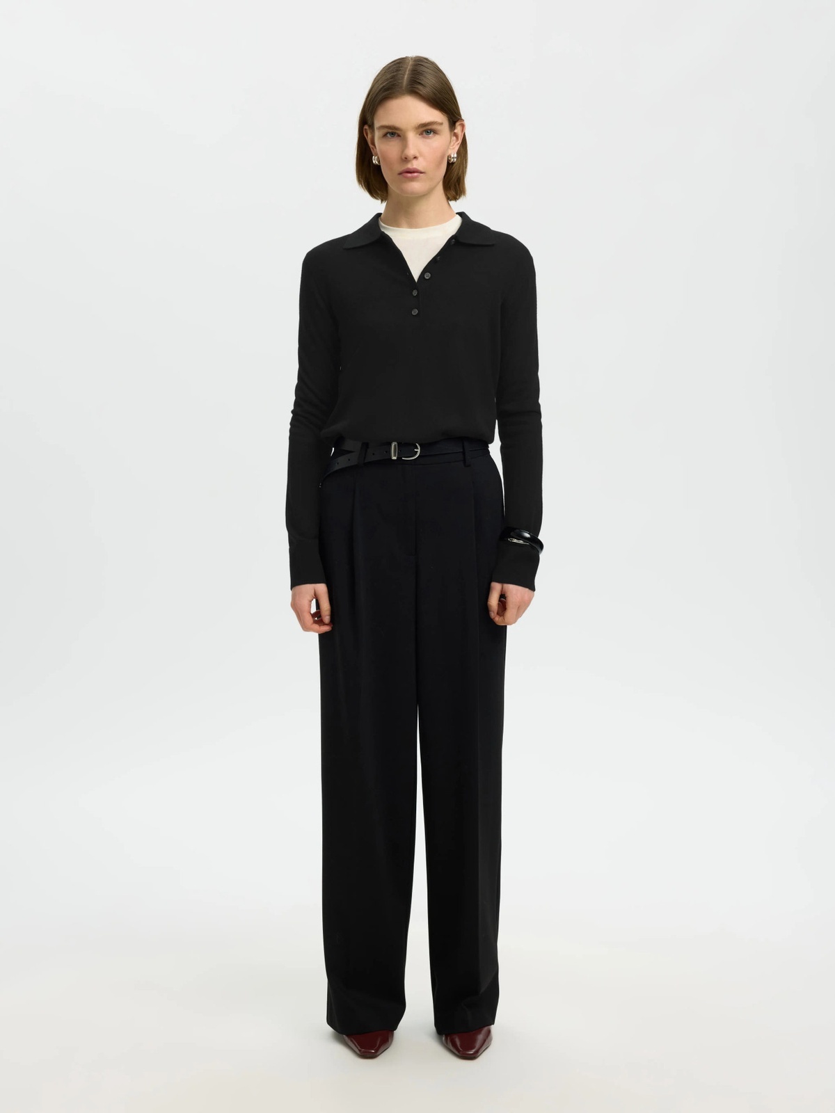 Selected Femme Thea Long Sleeve Knit Merino Collar Neck Black
