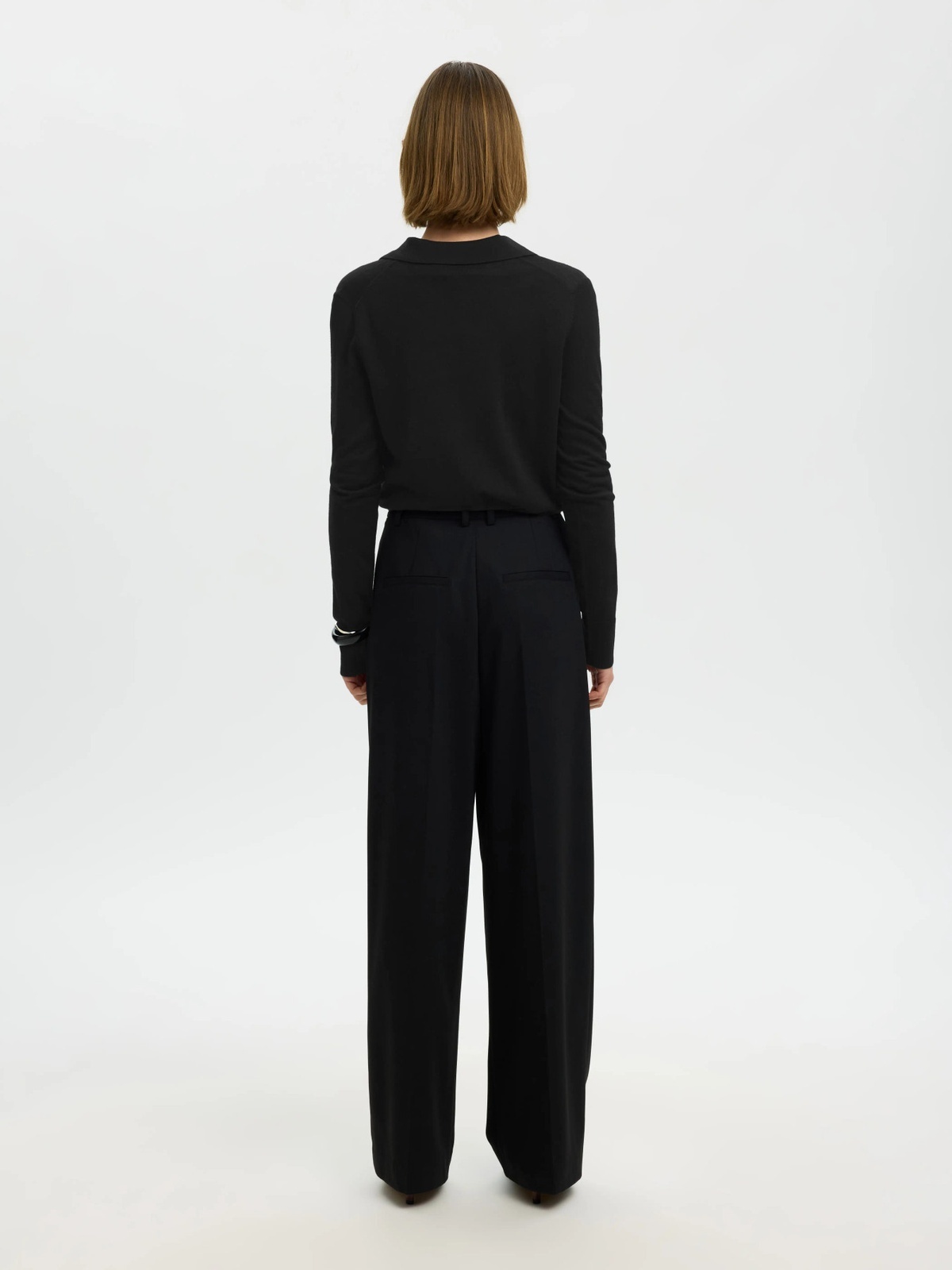 Selected Femme Thea Long Sleeve Knit Merino Collar Neck Black