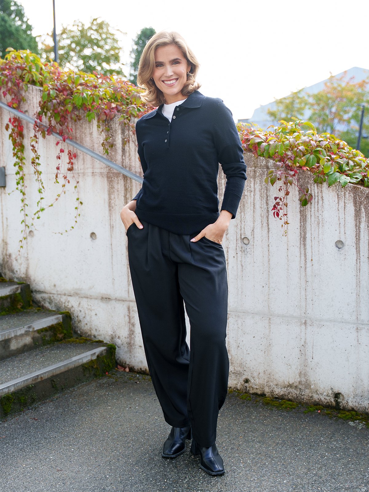 Selected Femme Thea Long Sleeve Knit Merino Collar Neck Black
