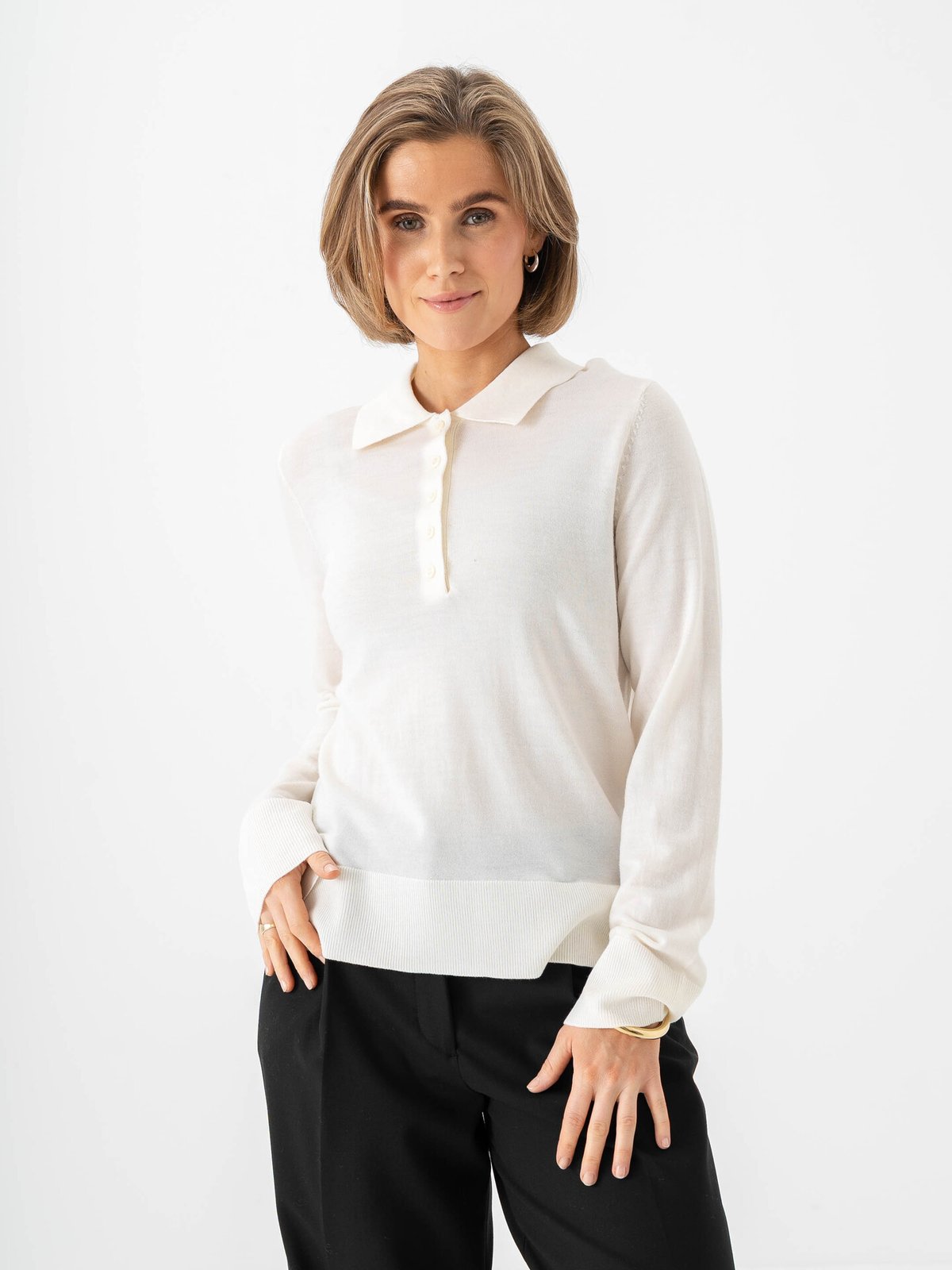 Selected Femme Thea Long Sleeve Knit Merino Collar Neck Egret