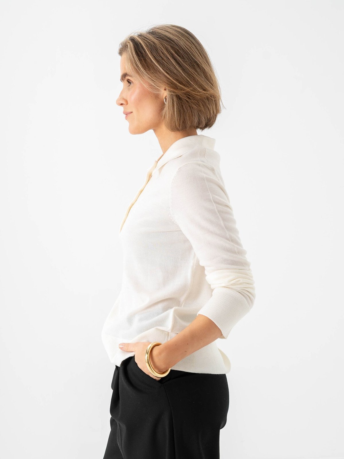 Selected Femme Thea Long Sleeve Knit Merino Collar Neck Egret