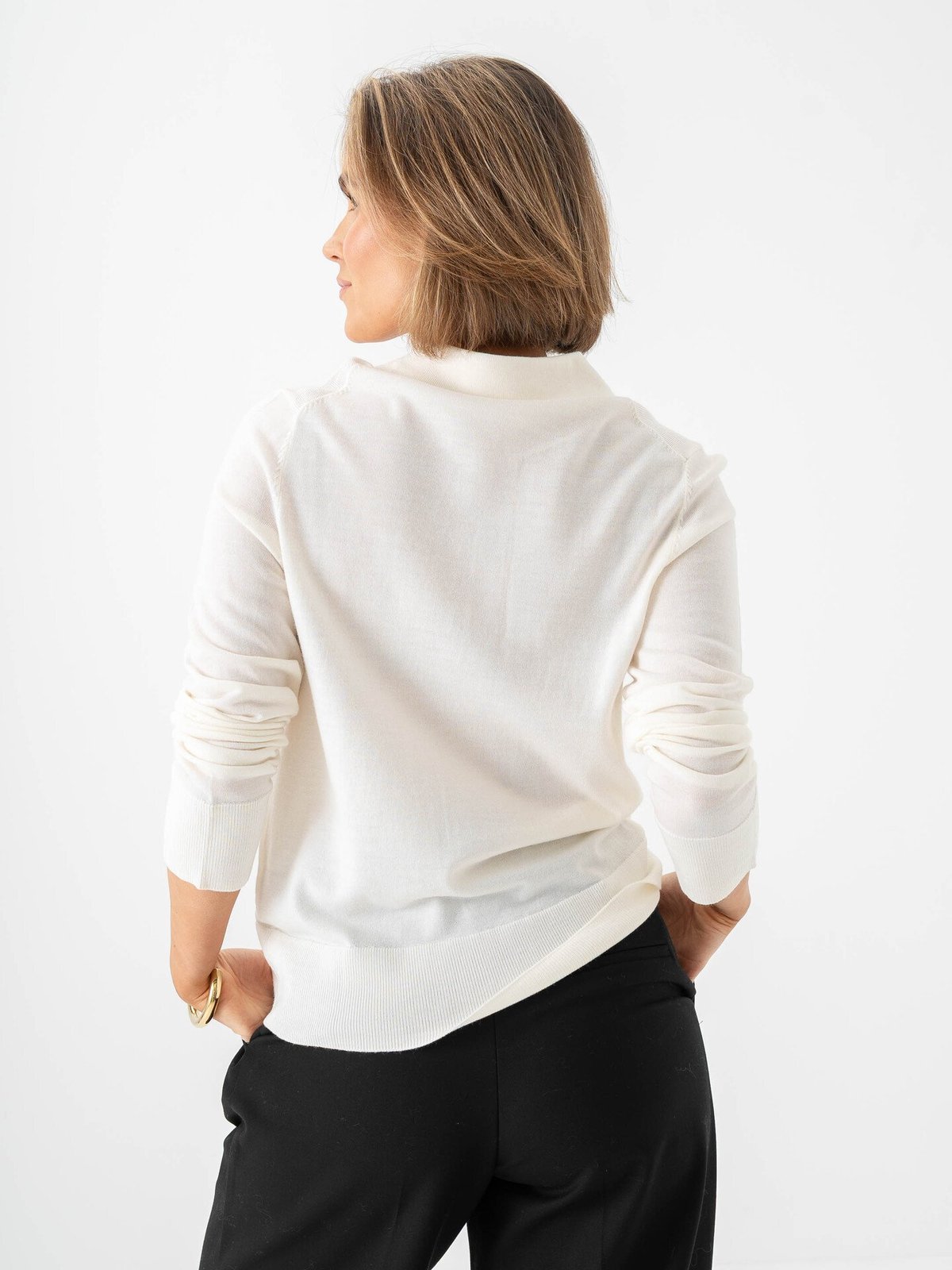 Selected Femme Thea Long Sleeve Knit Merino Collar Neck Egret