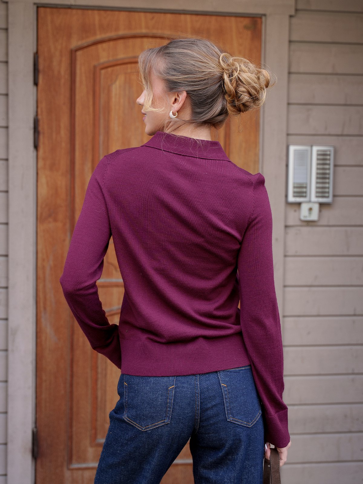 Selected Femme Thea Long Sleeve Knit Merino Collar Neck Tawny Port