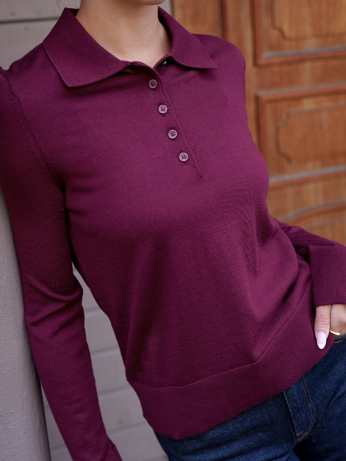 Selected Femme Thea Long Sleeve Knit Merino Collar Neck Tawny Port