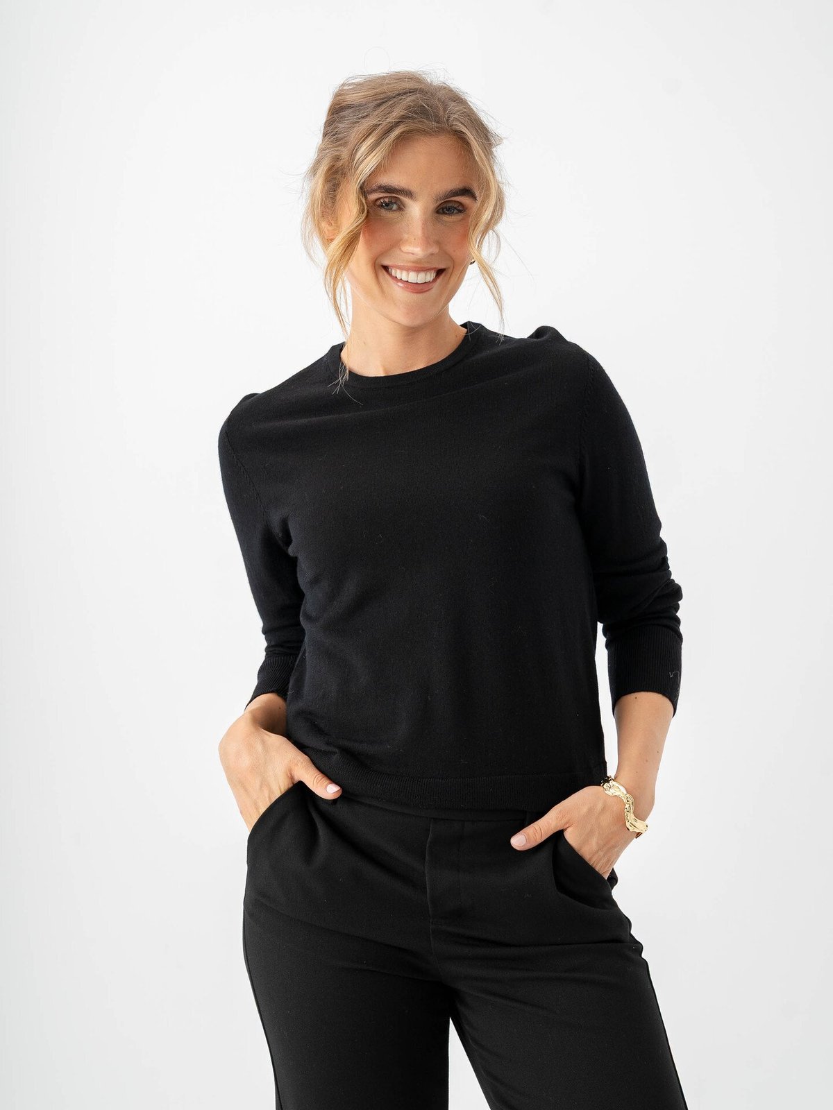 Selected Femme Thea Long Sleeve Knit Merino O-Neck Black