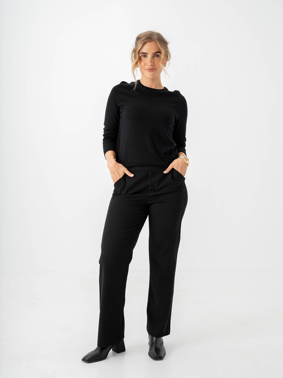 Selected Femme Thea Long Sleeve Knit Merino O-Neck Black