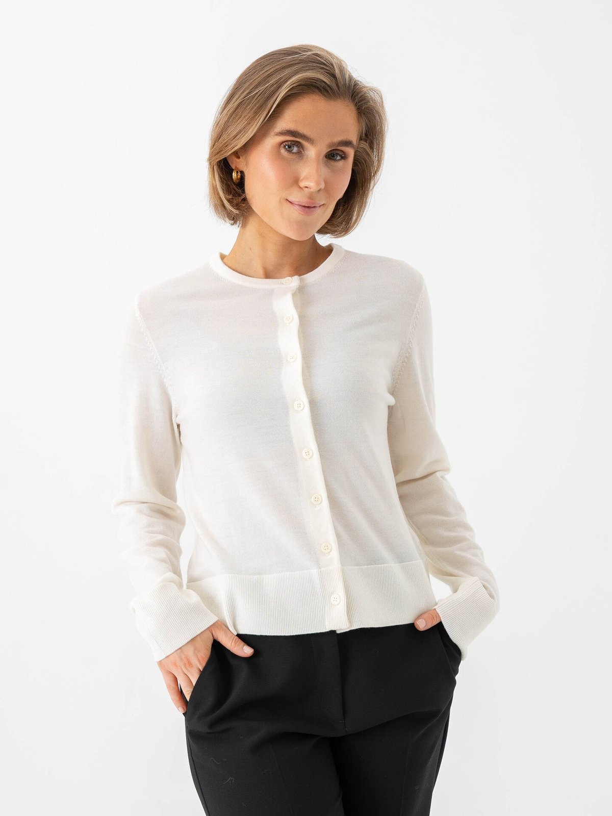 Selected Femme Thea Knit Merino Cardigan Egret