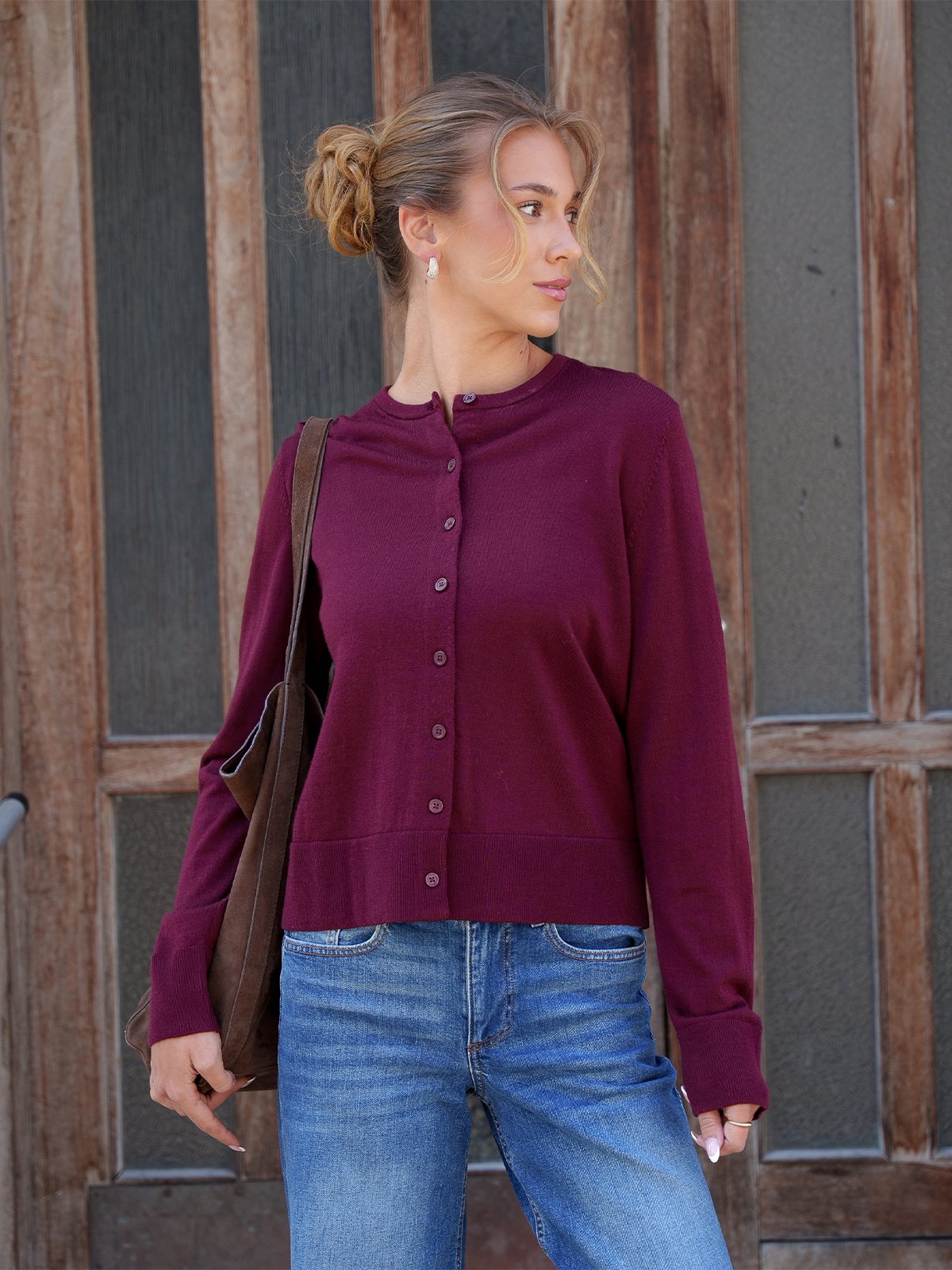 Selected Femme Thea Knit Merino Cardigan Tawny Port