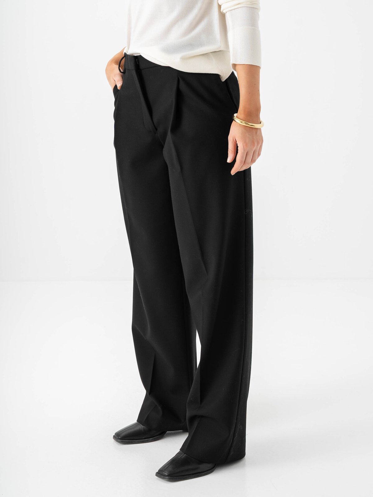 Selected Femme Wide Rita Lano Mid Waist Pant Black