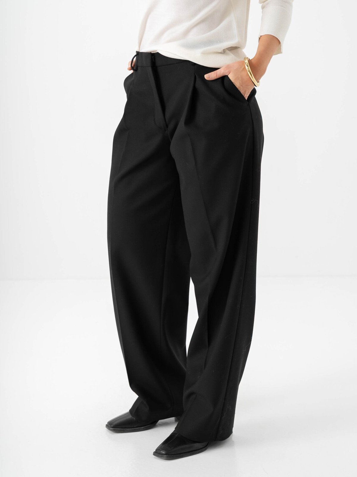 Selected Femme Wide Rita Lano Mid Waist Pant Black