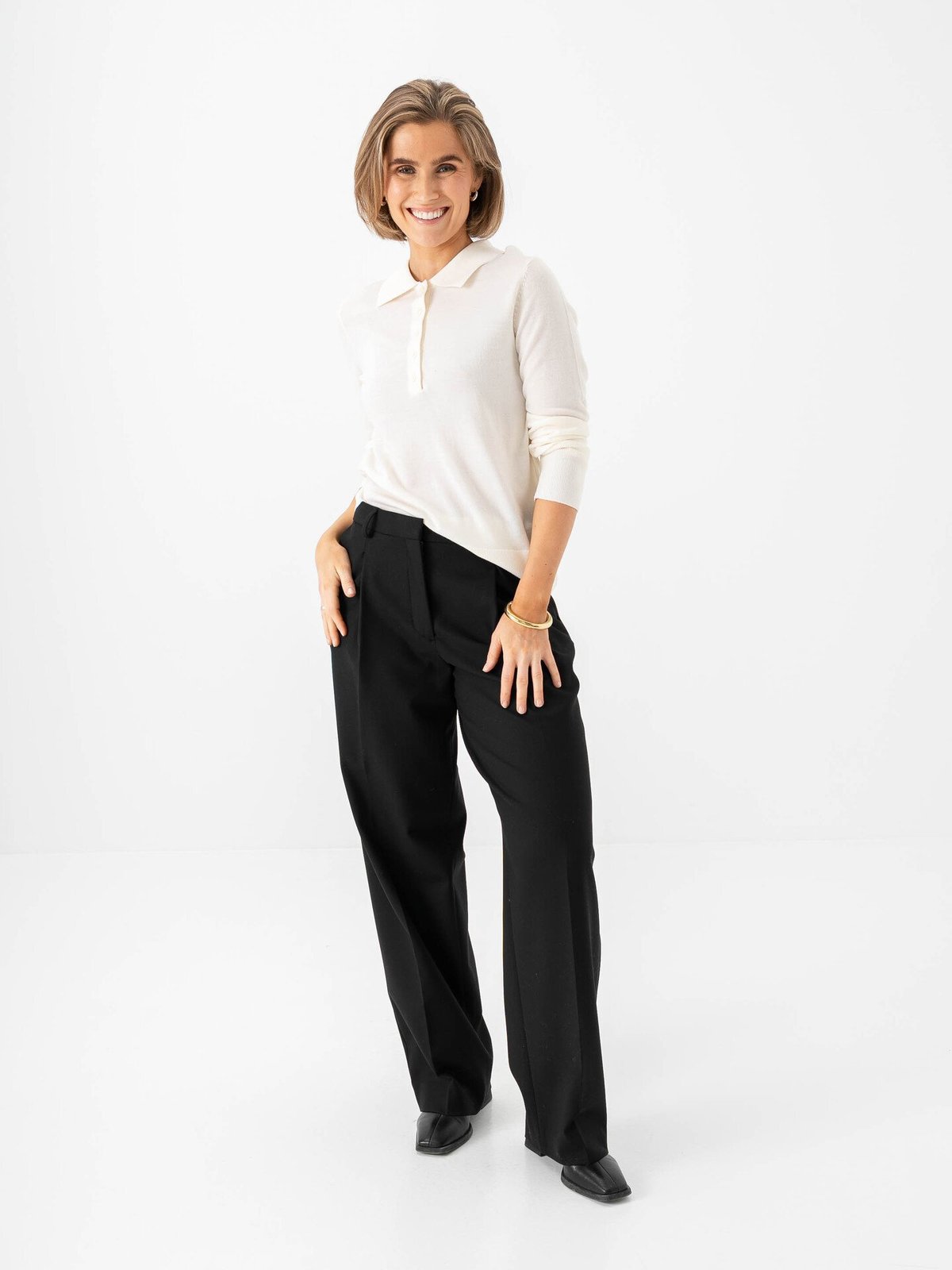 Selected Femme Wide Rita Lano Mid Waist Pant Black