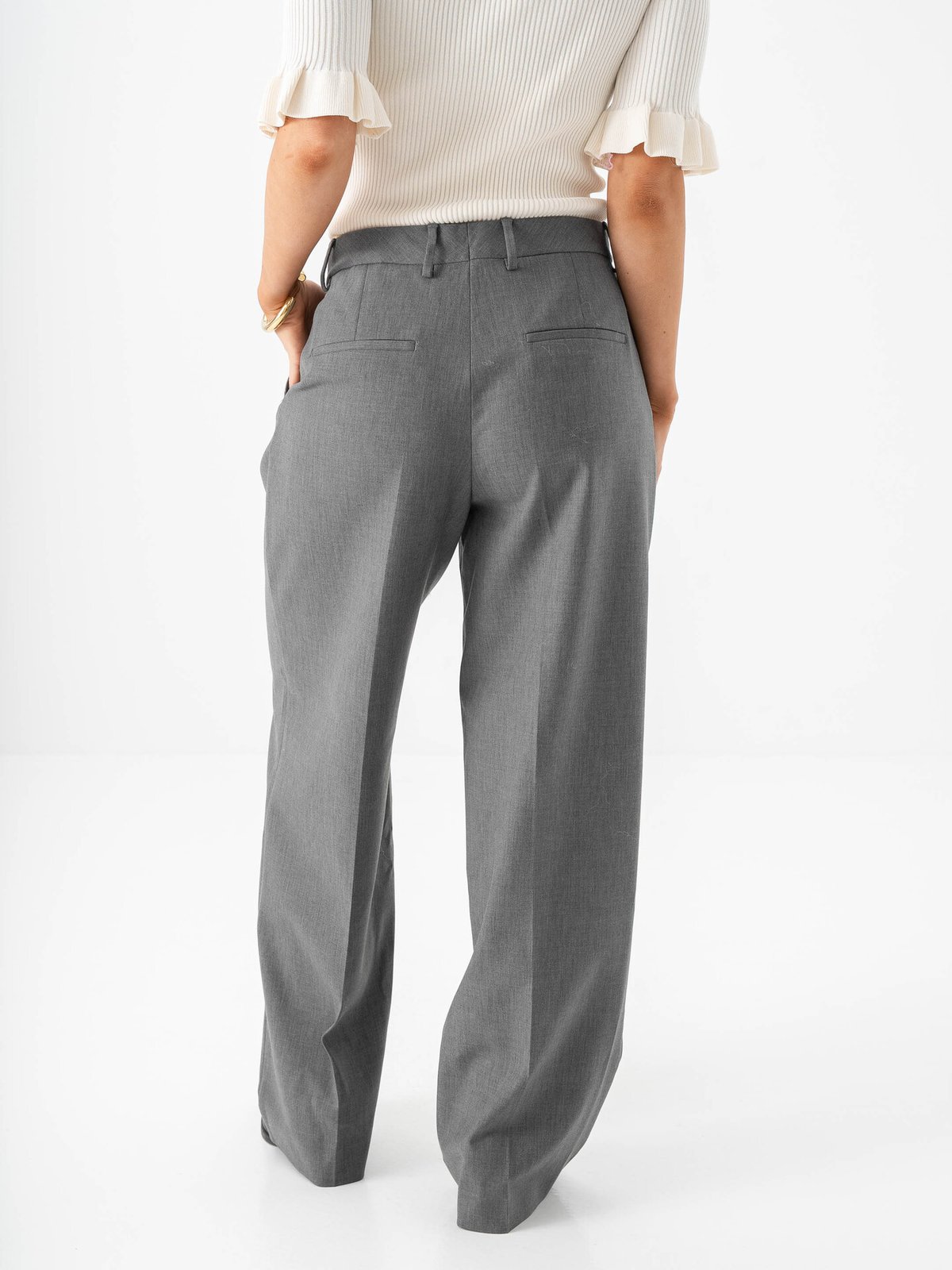 Selected Femme Wide Rita Lano Mid Waist Pant Medium Grey Melange MELANGE