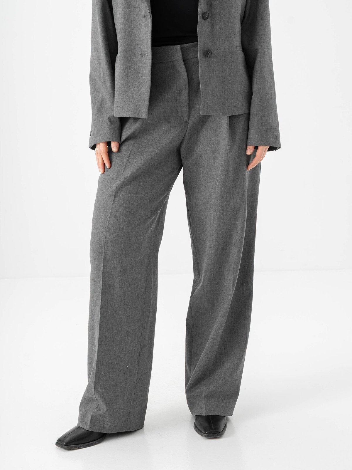 Selected Femme Wide Rita Lano Mid Waist Pant Medium Grey Melange MELANGE