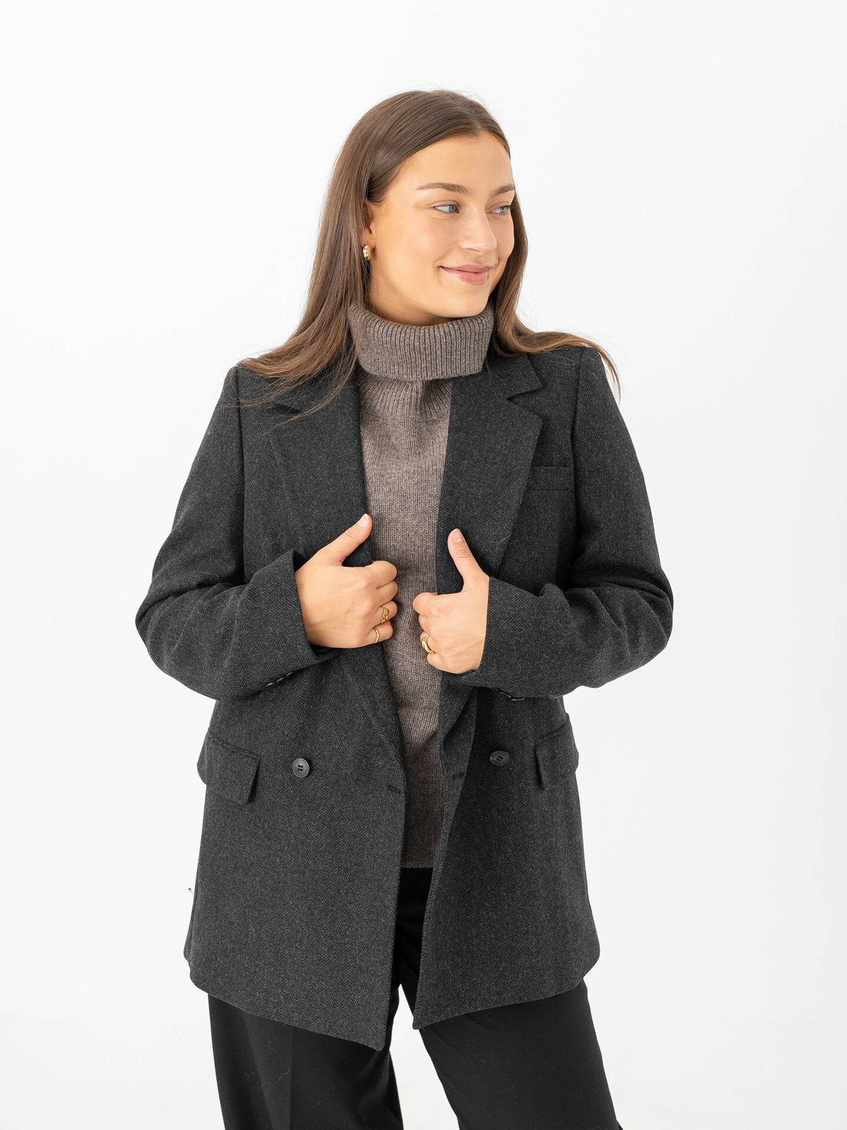Selected Femme Elin Lano Blazer Black HERRINGBONE