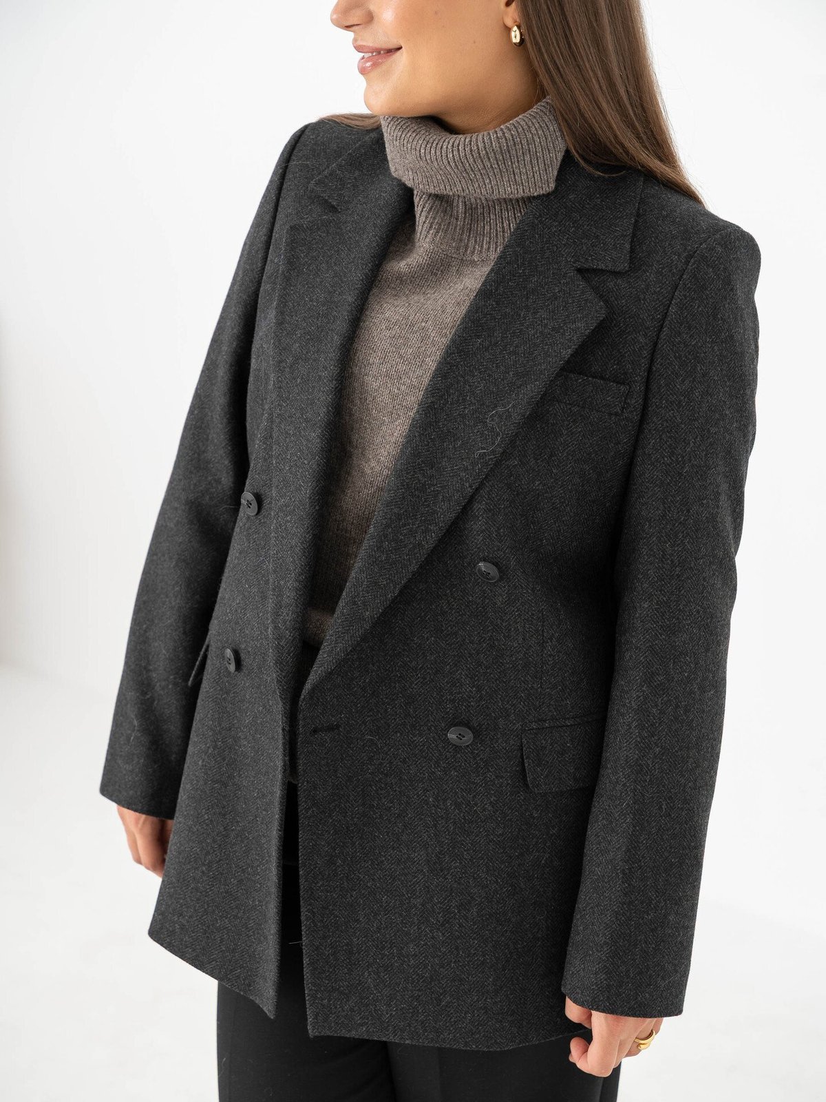 Selected Femme Elin Lano Blazer Black HERRINGBONE