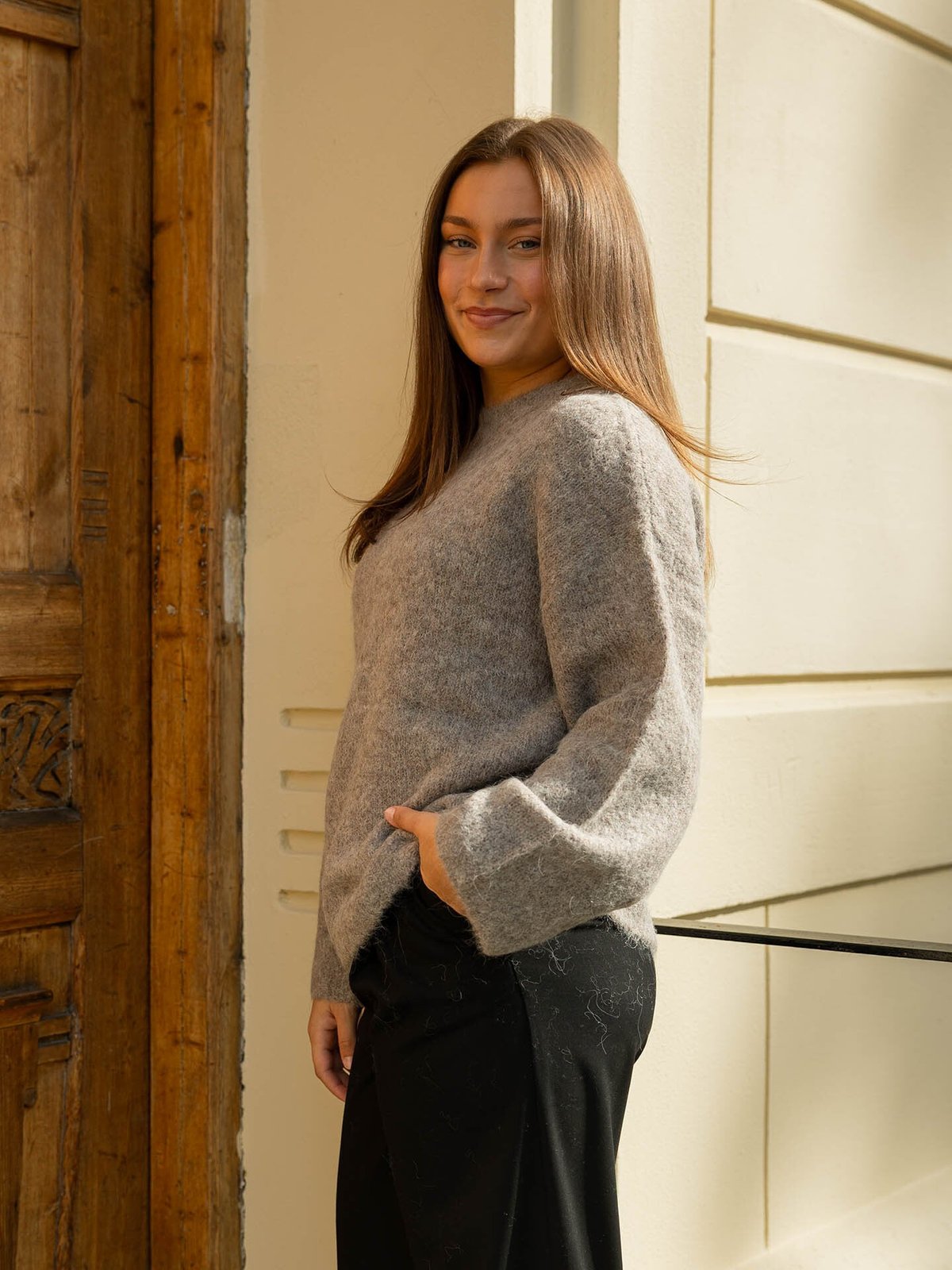 Selected Femme Gabriella Long Sleeve Knit New O-Neck Steel Gray MELANGE