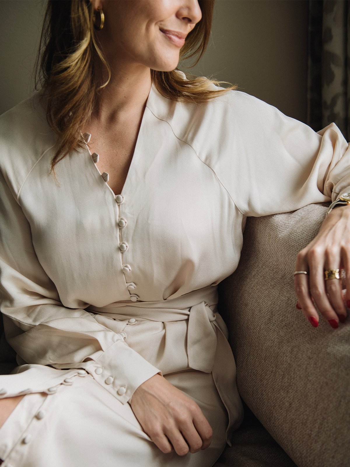 Selected Femme Selma Long Sleeve Ankle Dress Sand