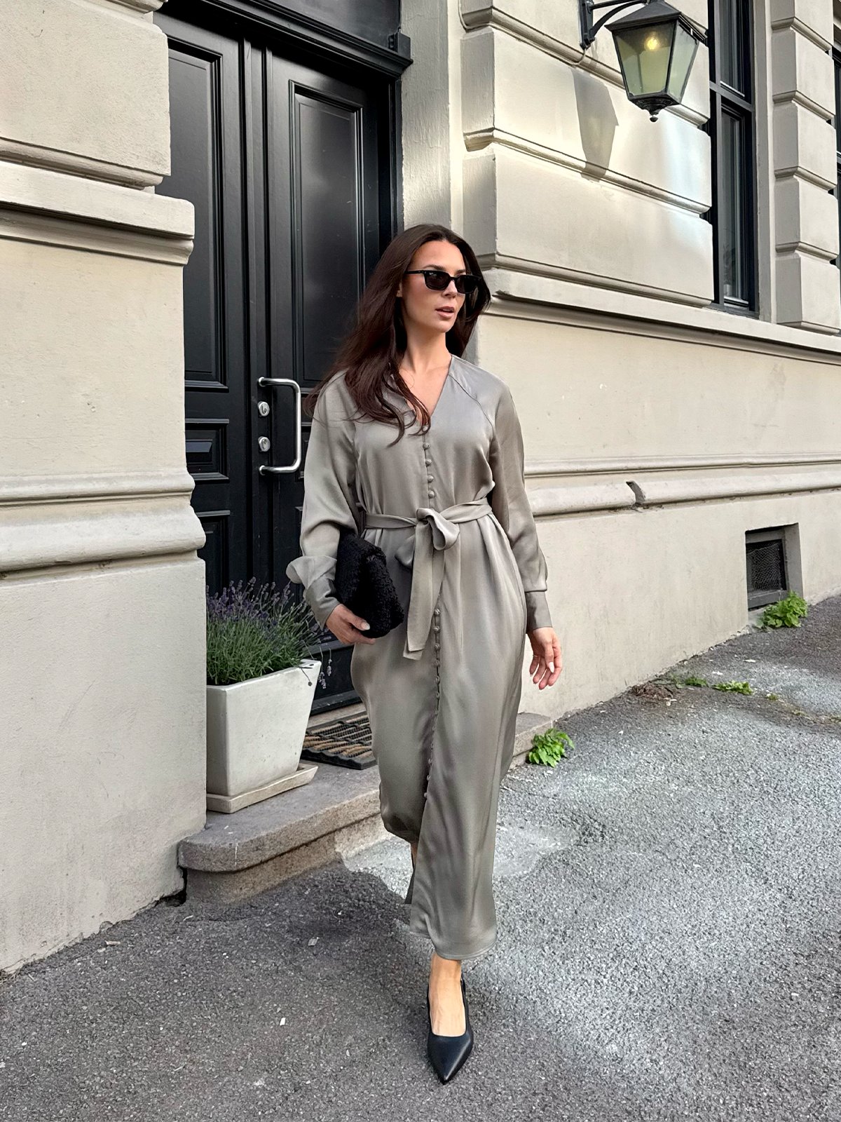 Selected Femme Selma Long Sleeve Ankle Dress Vetiver