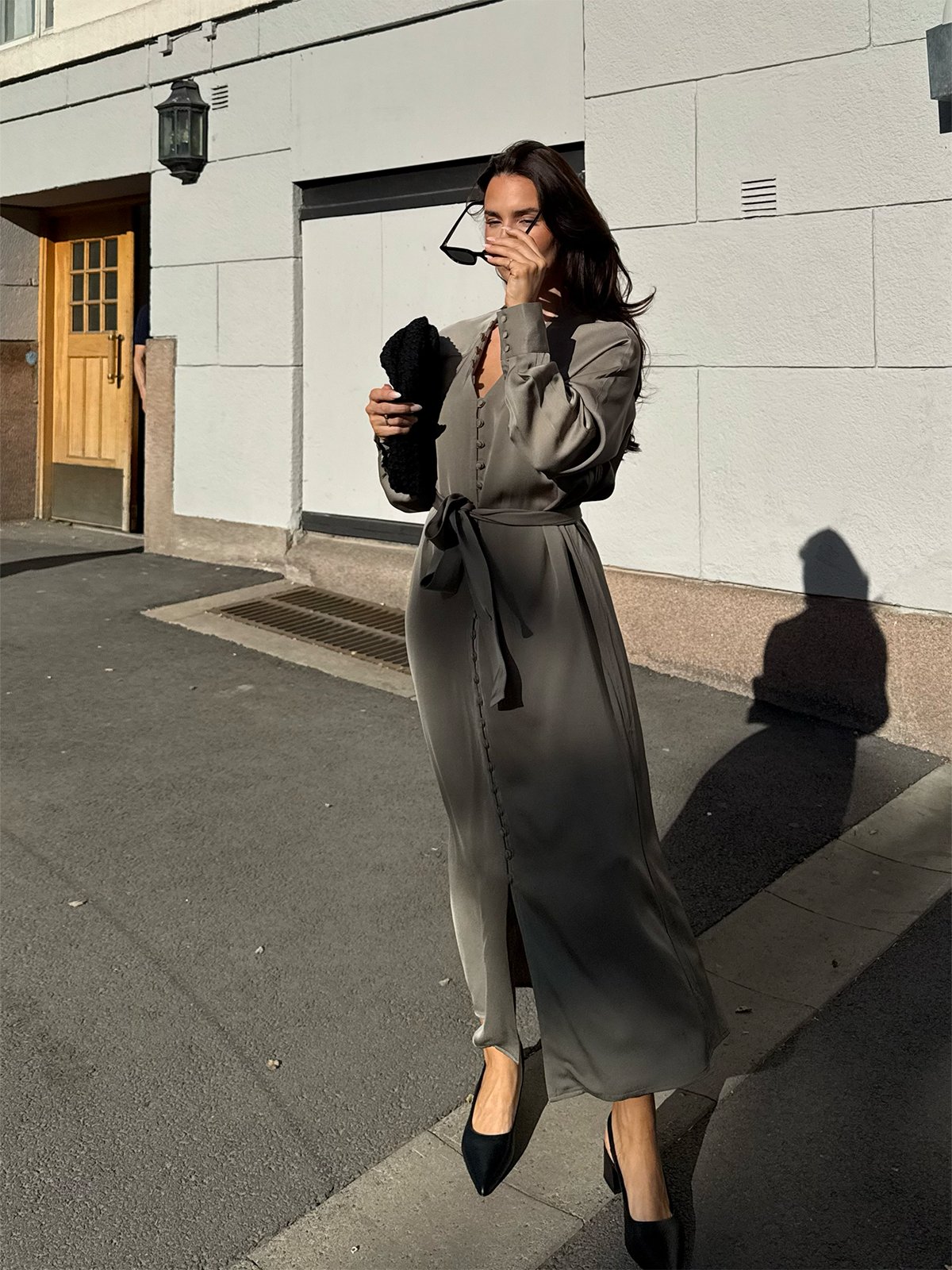 Selected Femme Selma Long Sleeve Ankle Dress Vetiver