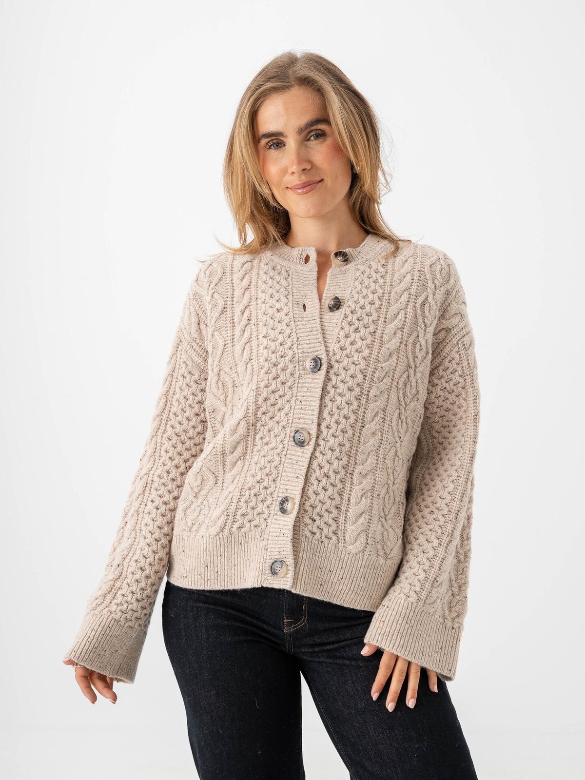 Selected Femme Nelly Long Sleeve Knit O-Neck Cardigan Birch Melange