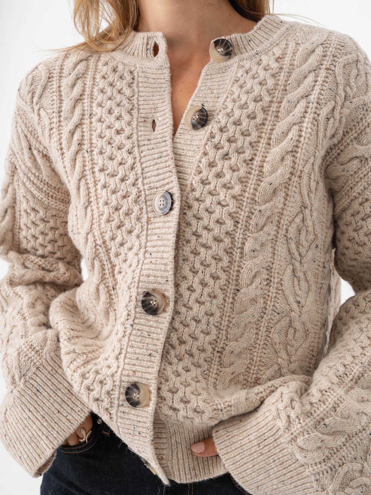 Selected Femme Nelly Long Sleeve Knit O-Neck Cardigan Birch Melange