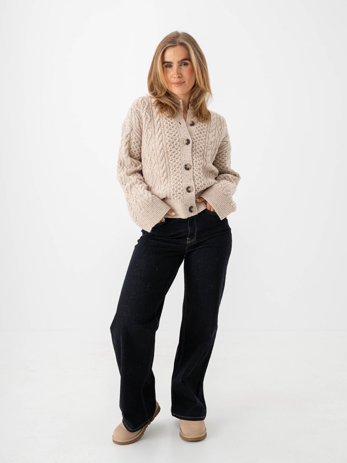 Selected Femme Nelly Long Sleeve Knit O-Neck Cardigan Birch Melange