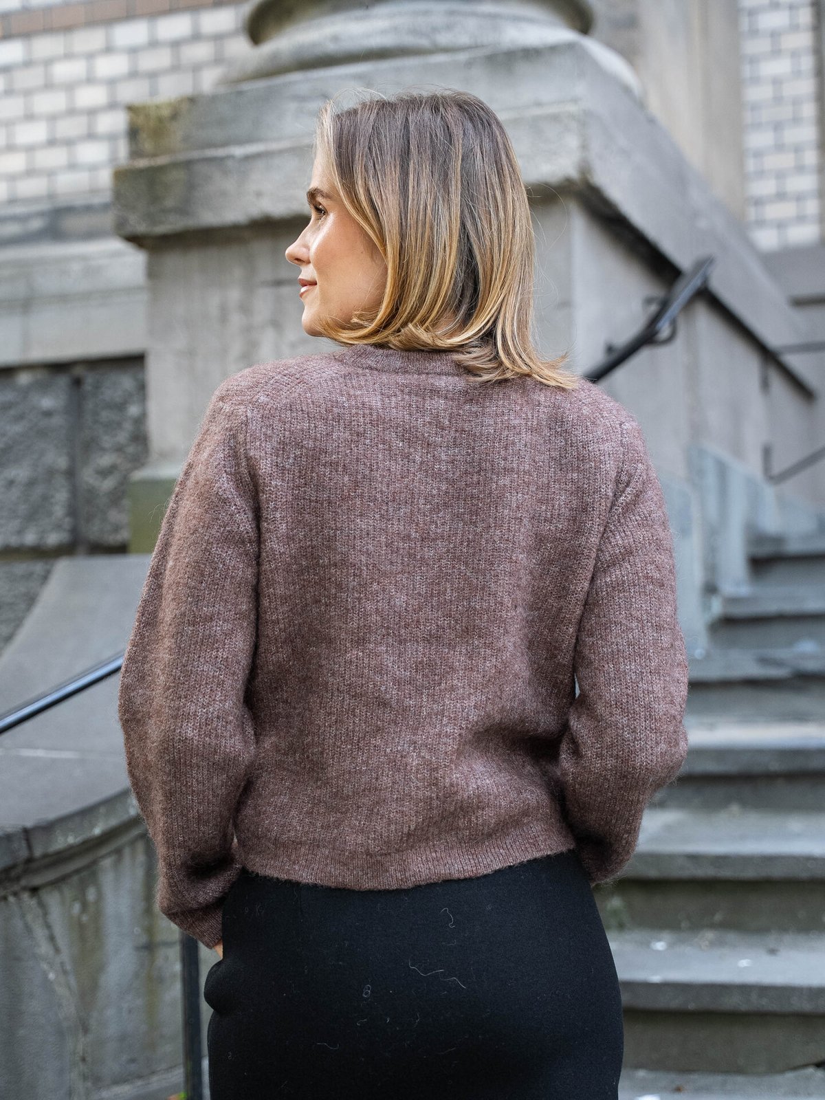 Selected Femme Sia Ras Long Sleeve Knit Cropped Cardigan Fungi