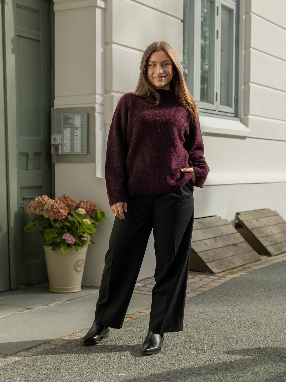 Selected Femme Sia Ras Long Sleeve Knit T-Neck Fig