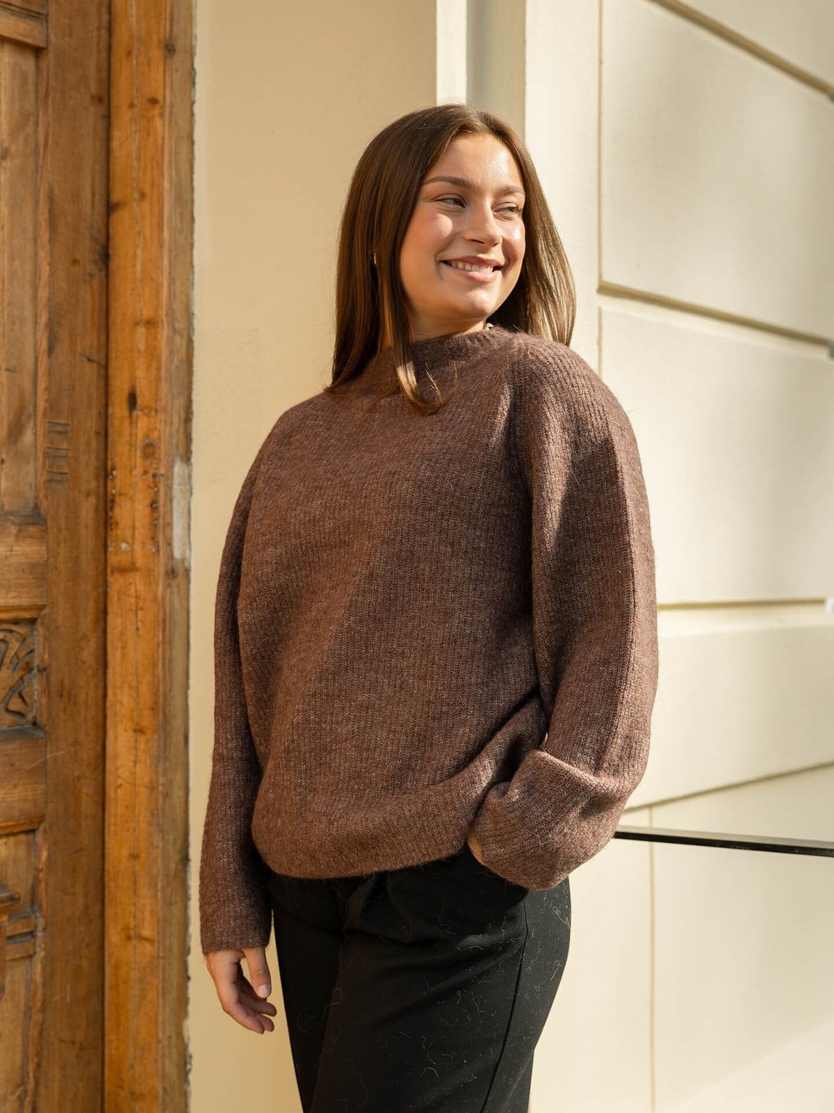 Selected Femme Sia Ras Long Sleeve Knit T-Neck Fungi