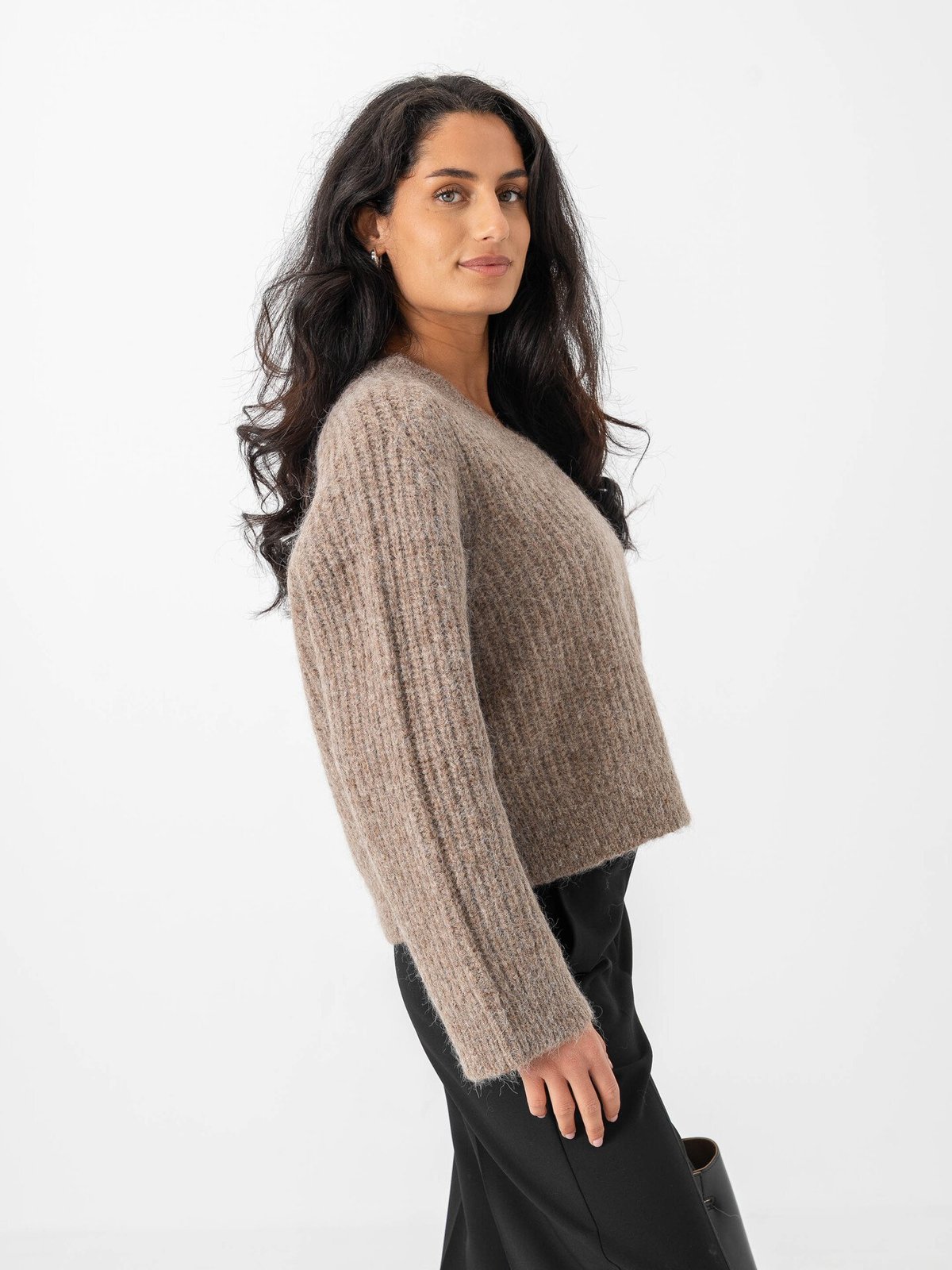 Selected Femme Anjuli Long Sleeve Knit V-Neck Delicioso Melange