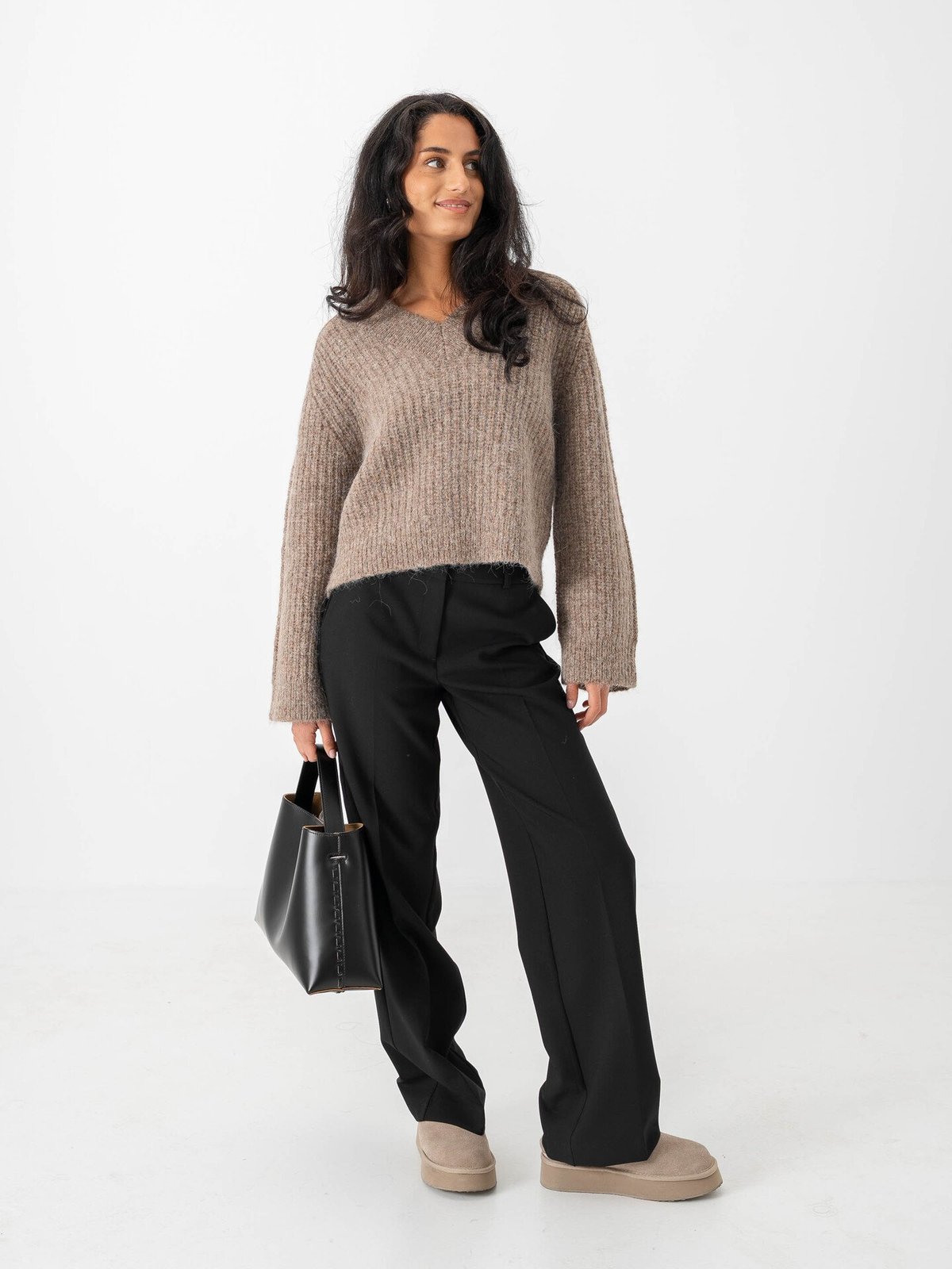 Selected Femme Anjuli Long Sleeve Knit V-Neck Delicioso Melange