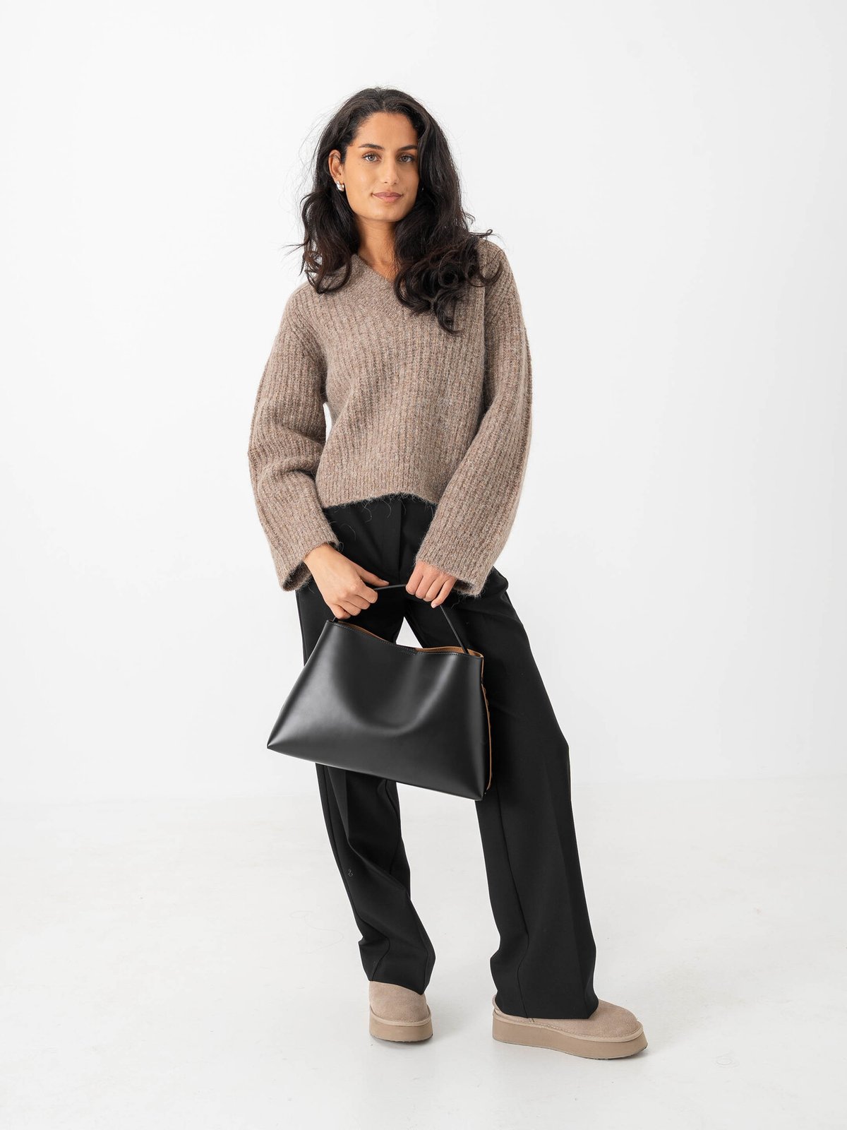 Selected Femme Anjuli Long Sleeve Knit V-Neck Delicioso Melange