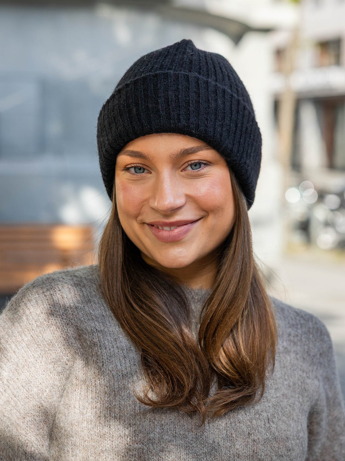 Selected Femme Lulu Lano Knit Beanie Black