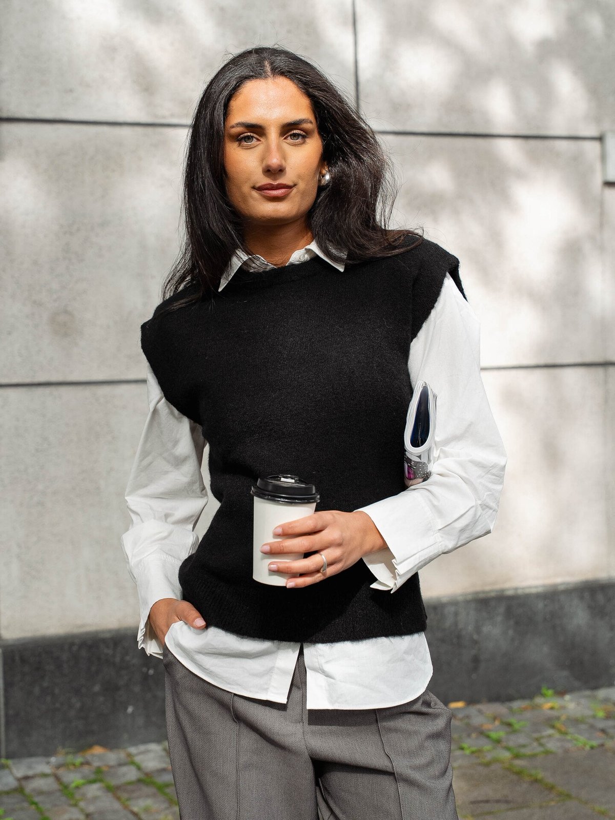 Selected Femme Lulu Short Sleeve Knit Vest Black