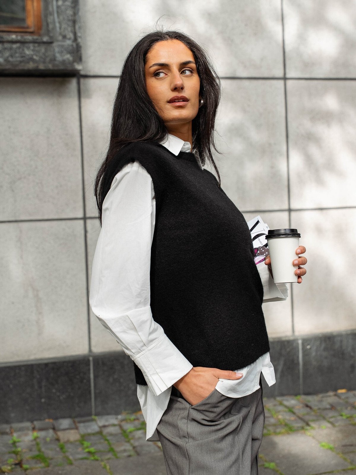 Selected Femme Lulu Short Sleeve Knit Vest Black